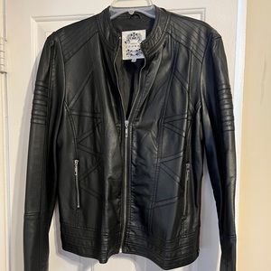 Never worn black leather biker jacket.